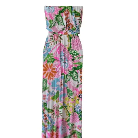 Lilly Pulitzer Sz XS NOSEY POSEY Floral Strapless Maxi Dress - Picture 2 of 8